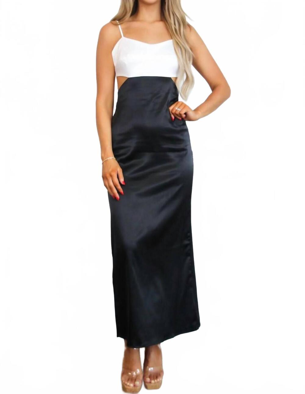 NEW LENA jodie colorblock satin bow back maxi dress in black/white